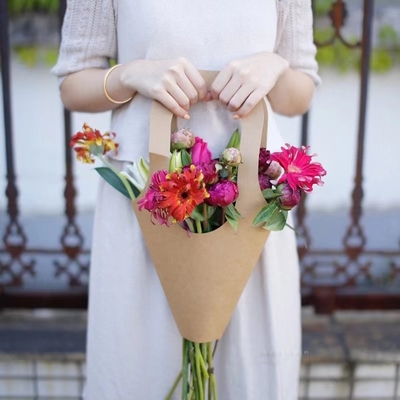 Take Away Kraft Paper Flower Bags Plant Kwiaciarnia Bukiet Uchwyt Flower Bag