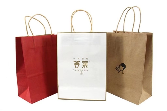 Białe, brązowe papierowe torby na zakupy o gramaturze 250 g / m2 z uchwytami